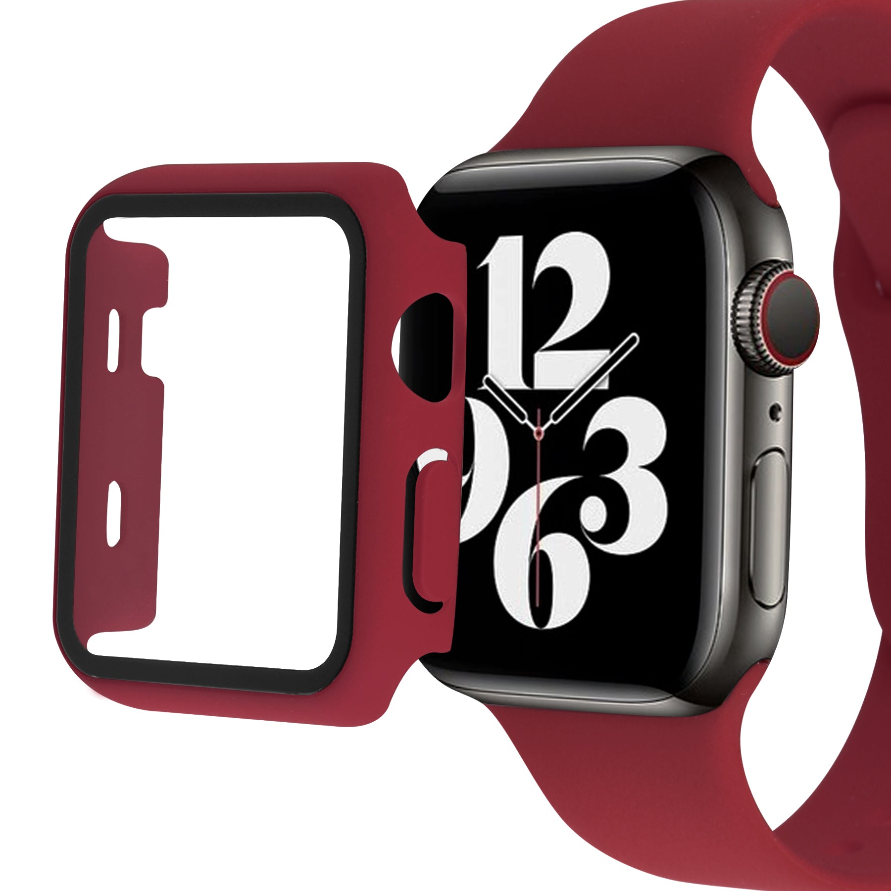 Silicone Watch Strap with PC Frame+Tempered Glass Screen Protector Anti-scratch Replacement for Apple Watch Series 7 45mm Silicone Watch Strap with PC Frame+Tempered Glass Screen Protector Anti-scratch Replacement for Apple Watch Series 7 45mm